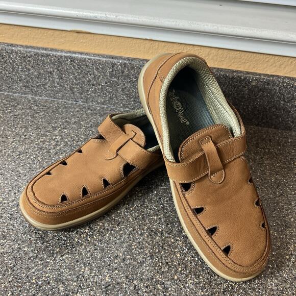 Orthofeet 896 Cognac Leather Shoes Womens Size 10 2E X-Wide Comfort Casual Flats - Picture 3 of 11